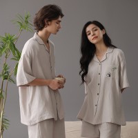 【A类双层纱】2024春夏季情侣睡衣侘寂风可外穿棉纱男女士家居服a