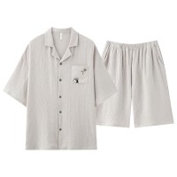 【A类双层纱】2024春夏季情侣睡衣侘寂风可外穿棉纱男女士家居服a