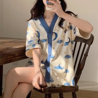 睡衣女夏季短袖短裤薄款韩版ins风甜美卡通家居服套装可外穿