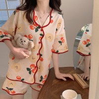 日系卡通可爱樱桃熊睡衣女短袖春夏季新款少女居家宽松家居服