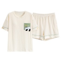 夏季女士睡衣带胸垫短袖短裤卡通棉质家居服套装休闲凉爽免穿文胸