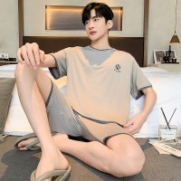 莫代尔男士睡衣夏短袖短裤韩版简约休闲宽松大码高级感家居服套装