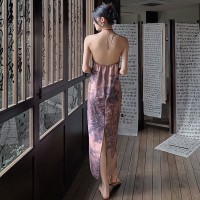 中式新款睡衣女夏吊带挂脖睡裙长裙风高级感性感女士家居服2968