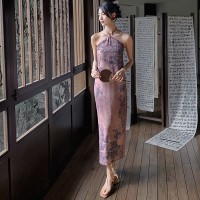 中式新款睡衣女夏吊带挂脖睡裙长裙风高级感性感女士家居服2968