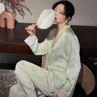 【碧螺春】春夏居家服女长袖冰丝绸潮花卉新中式盘扣睡衣套装