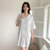 2024佐裳睡衣女短袖高级感纯欲睡裙日系衬衫裙家居服可外穿3502
