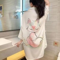 冰丝睡裙女夏季2024年新款高级感薄款大码网红衬衫睡衣外穿家居服