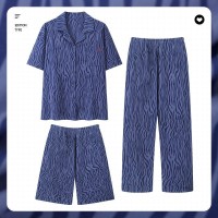 睡衣100%纯棉男士夏季短袖短裤长裤薄款男款夏天大码家居服三件套