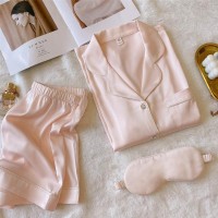 家居服冰丝睡衣女夏季开衫短袖方钻纽扣丝绸气质女士甜美