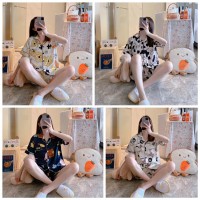 IceSilkSSPajamas睡衣女冰丝开衫夏季短袖短裤卡通家居服套装