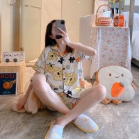 IceSilkSSPajamas睡衣女冰丝开衫夏季短袖短裤卡通家居服套装