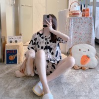 IceSilkSSPajamas睡衣女冰丝开衫夏季短袖短裤卡通家居服套装