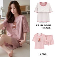 新款睡衣女短袖短裤带胸垫套装夏季韩版学生甜美可爱卡通家居服