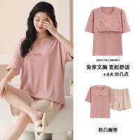 2024睡衣女夏季纯棉短裤短袖夏天薄款卡通简约可外穿家居服套装