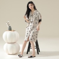 2024新款睡裙女春夏季纯棉睡衣薄款短袖开衫休闲舒适家居服