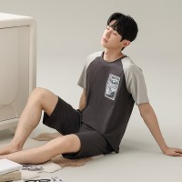 新款夏季纯棉睡衣男短袖短裤套头圆领家居服男士休闲宽松大码套装
