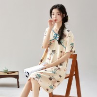 2024古风短袖睡裙女夏季新中式女士睡衣夏款仿棉薄款家居服可外穿