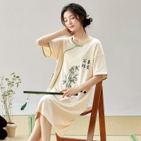 2024古风短袖睡裙女夏季新中式女士睡衣夏款仿棉薄款家居服可外穿