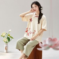 夏季新款睡衣女士短袖七分裤新中式民族风甜美休闲家居服可外穿