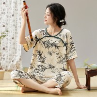 夏季新款睡衣女士短袖七分裤新中式民族风甜美休闲家居服可外穿