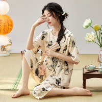 夏季新款睡衣女士短袖七分裤新中式民族风甜美休闲家居服可外穿