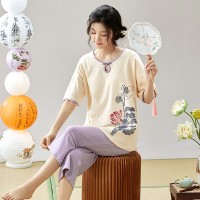 夏季新款睡衣女士短袖七分裤新中式民族风甜美休闲家居服可外穿