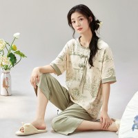 夏季新款睡衣女士短袖七分裤新中式民族风甜美休闲家居服可外穿