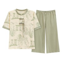 夏季新款睡衣女士短袖七分裤新中式民族风甜美休闲家居服可外穿