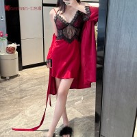 蕾丝诱惑显瘦冰丝睡裙套装性感吊带带胸垫睡衣春夏私房女士家居服