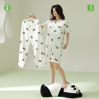 【三件套】夏季风熊猫拉架棉睡衣女夏短袖纯棉女生款家居服套装