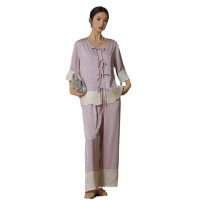 新中式短袖睡衣春秋款女高级感冰丝提花家居服可外穿睡衣套装夏季