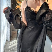 2024轻奢蕾丝性感吊带睡裙春夏缎面带胸垫冰丝家居服薄款睡衣女士