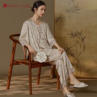 新中式高级感缎面女士家居服七分袖春夏睡衣套装可外穿民族风睡衣