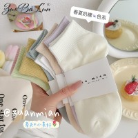 纯棉薄款日系学生袜子5双组合运动休闲彩色短袜糖果色春秋短筒袜