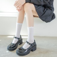 袜子女春夏日系ins潮中筒网袜韩jk蕾丝黑白色花木耳边镂空蹦迪袜