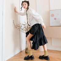 袜子女中筒袜春夏款棉袜纯色长筒JK百搭显瘦直筒堆堆袜诸暨