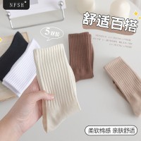 诸暨袜子女中筒袜夏季纯色堆堆袜条纹ins潮流秋冬中长筒袜子