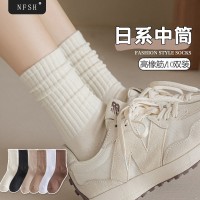 诸暨袜子女中筒袜夏季纯色堆堆袜条纹ins潮流秋冬中长筒袜子