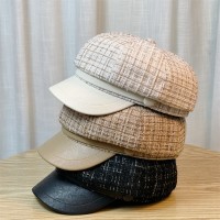 日系休闲复古格纹八角帽子女款春秋英伦百搭时尚报童帽鸭舌贝雷帽