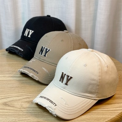 <!--新款鸭舌帽女四季适用帽子复古破边潮流字母韩版弯檐帽硬顶棒球帽-->