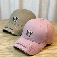 新款鸭舌帽女四季适用帽子复古破边潮流字母韩版弯檐帽硬顶棒球帽