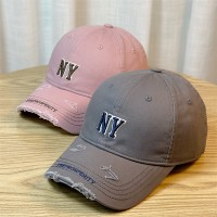 新款鸭舌帽女四季适用帽子复古破边潮流字母韩版弯檐帽硬顶棒球帽
