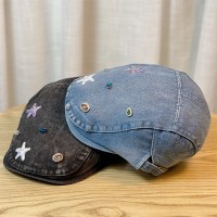 韩版水洗牛仔贝雷帽做旧女春夏新款百搭大头围显脸小复古前进帽子
