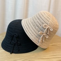 新款韩版ins春夏季甜美可爱蝴蝶结针织盆帽女遮阳渔夫帽子显脸小