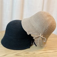 新款春夏蝴蝶结草帽女韩水桶帽田园出游宽檐遮阳防晒纸草盆帽潮