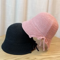 新款春夏蝴蝶结草帽女韩水桶帽田园出游宽檐遮阳防晒纸草盆帽潮