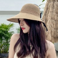 波浪边空顶帽女夏季户外防晒遮阳帽出游沙滩太阳帽卷卷大沿草帽子