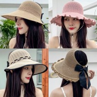 波浪边空顶帽女夏季户外防晒遮阳帽出游沙滩太阳帽卷卷大沿草帽子