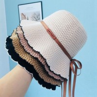 女士春夏韩版新款百搭渔夫帽可折叠遮阳帽显脸小波浪边防晒太阳帽