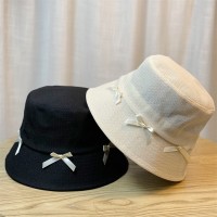 甜美蝴蝶结薄款渔夫帽子女款2024新款夏季时尚透气遮阳盆帽防晒帽